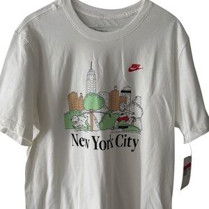 Men’s Nike White S/S T Shirt White NYC Skyline Trees Dog Walker Size Large